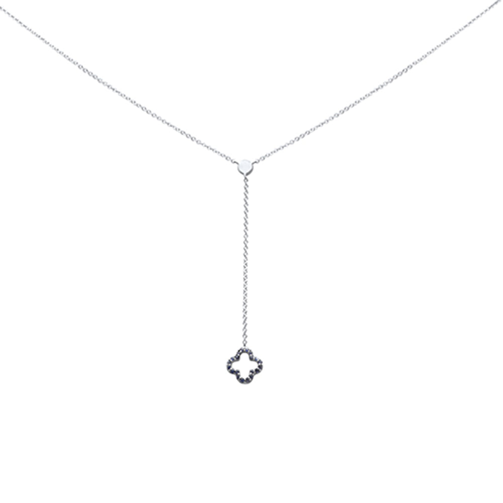 DIAMOND CLOSEOUT!  .12ct G SI 14K White Gold Blue Sapphire Flower Drop Pendant Necklace 18"Long