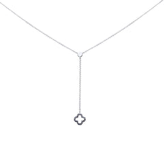 DIAMOND CLOSEOUT!  .12ct G SI 14K White Gold Blue Sapphire Flower Drop Pendant Necklace 18"Long