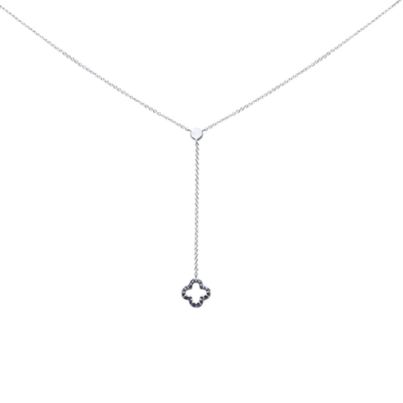 DIAMOND CLOSEOUT!  .12ct G SI 14K White Gold Blue Sapphire Flower Drop Pendant Necklace 18"Long