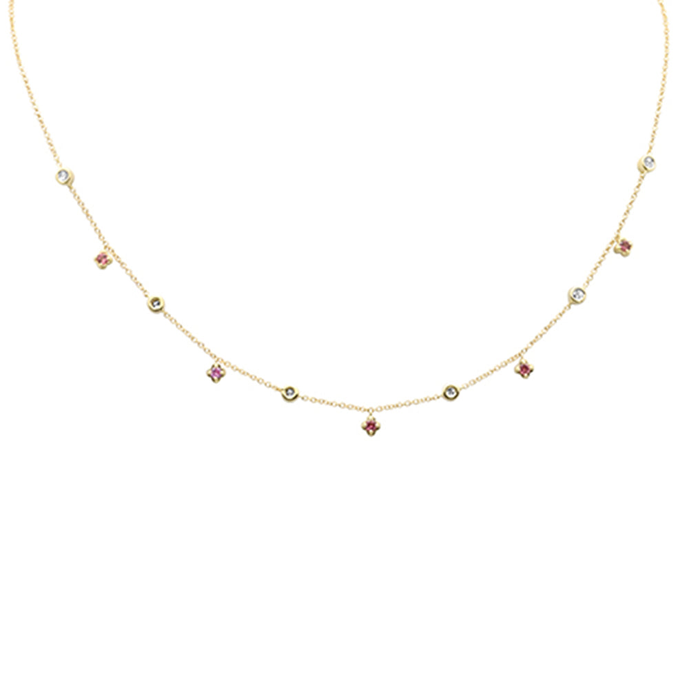 SPECIAL!.35ct G SI 14K Yellow Gold Diamond & Pink Sapphire Gemstone Necklace 16+2" Ext