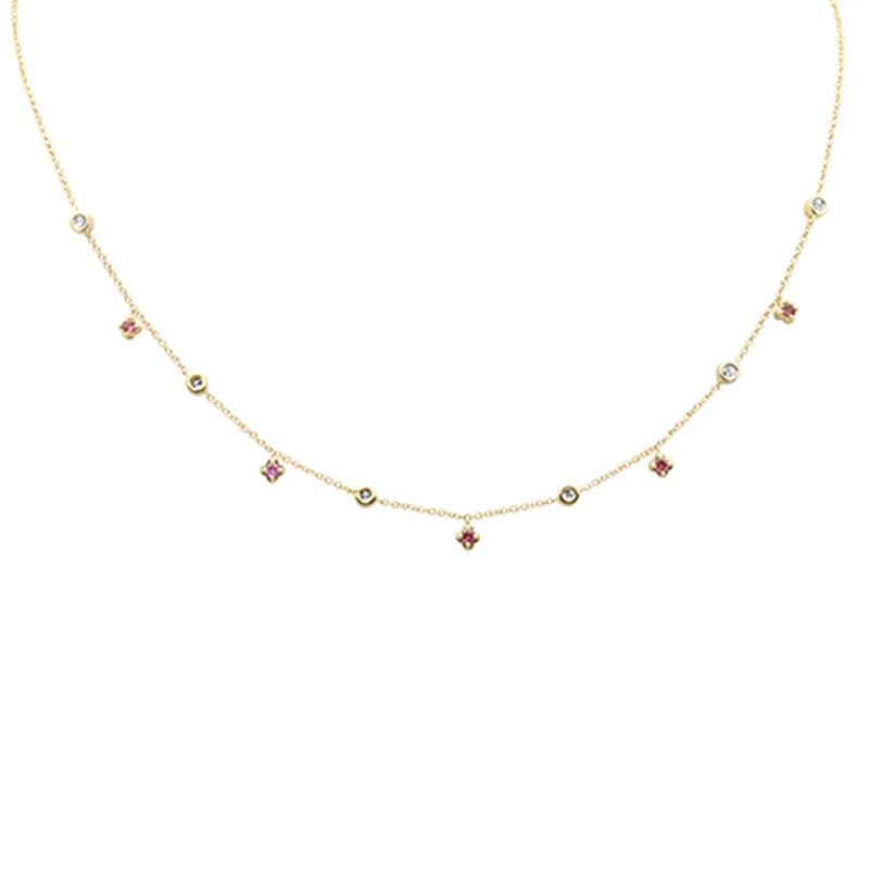 SPECIAL!.35ct G SI 14K Yellow Gold Diamond & Pink Sapphire Gemstone Necklace 16+2" Ext