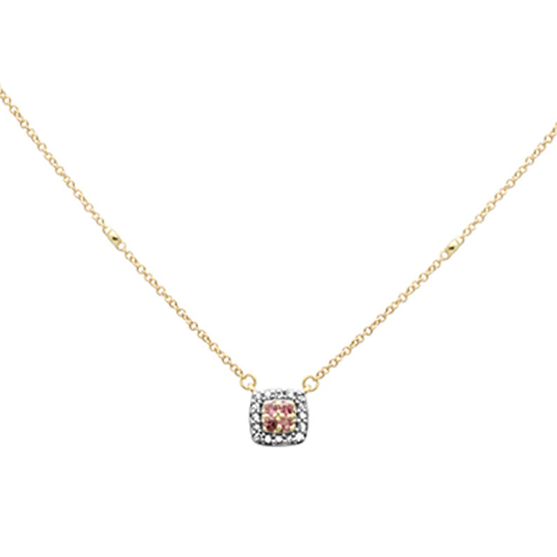 SPECIAL! .25ct G SI 14K Yellow Gold Diamond & Pink Tourmaline Pendant Necklace 16+2" Ext