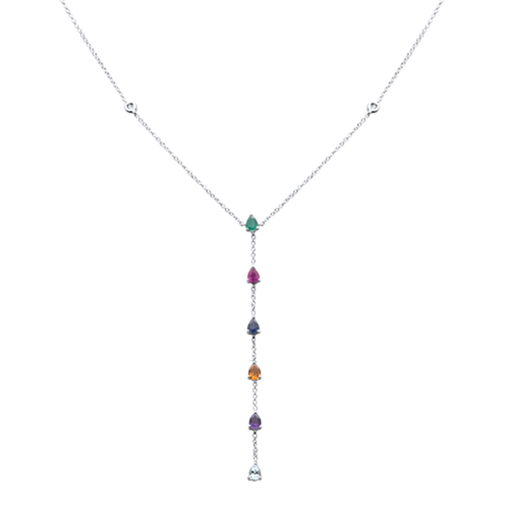 GEMSTONE CLOSEOUT!  1.07ct G SI 14K White Gold Diamond & Multi Color Drop Lariat Necklace 16+2" Ext