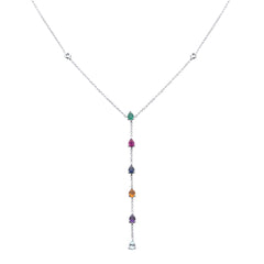 GEMSTONE CLOSEOUT!  1.07ct G SI 14K White Gold Diamond & Multi Color Drop Lariat Necklace 16+2" Ext