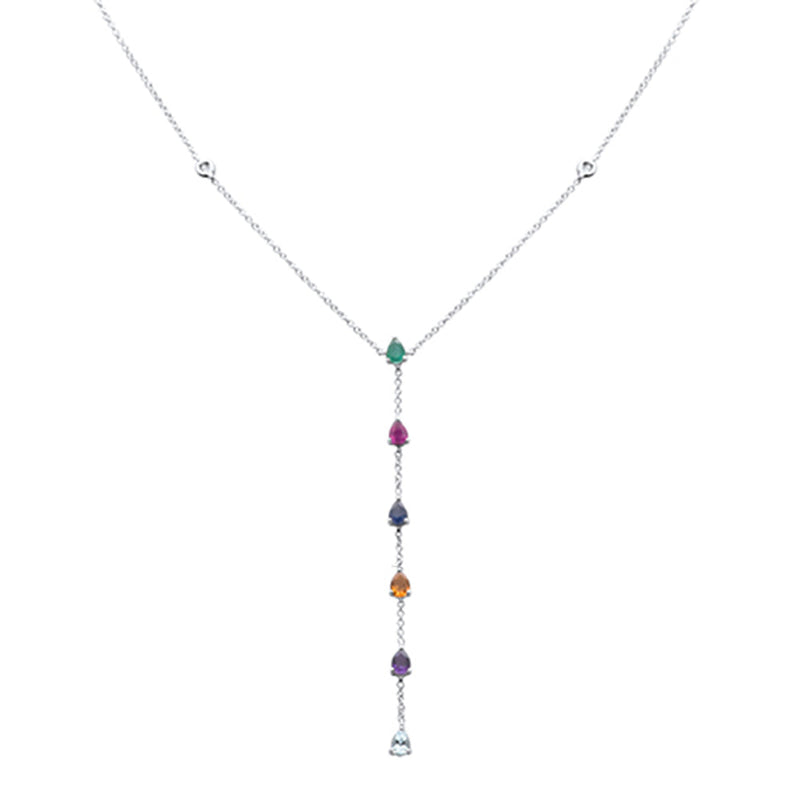 GEMSTONE CLOSEOUT!  1.07ct G SI 14K White Gold Diamond & Multi Color Drop Lariat Necklace 16+2" Ext