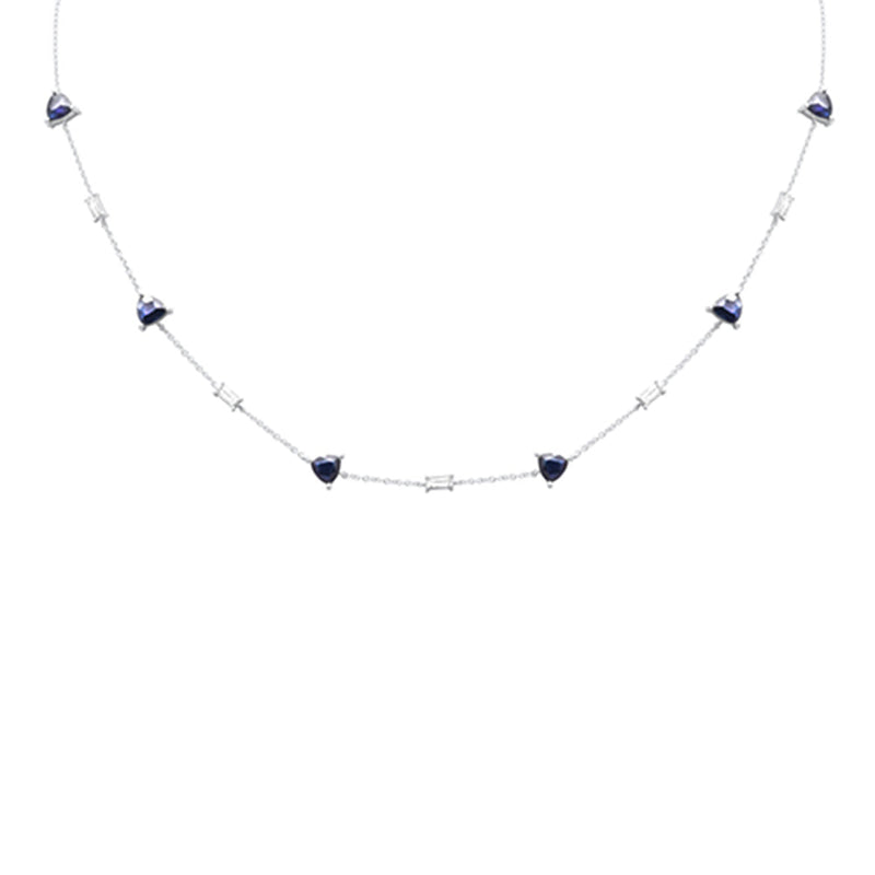 GEMSTONE CLOSEOUT!  3.90ct G SI 14K White Gold Diamond & Blue Sapphire Gemstone Pendant Necklace 16 + 2" Ext