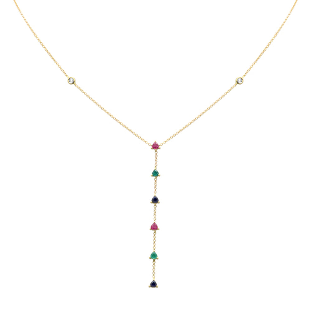 GEMSTONE CLOSEOUT!  .86ct G SI 14K Yellow Gold Diamond & Multi Color Drop Necklace 16+2" Ext