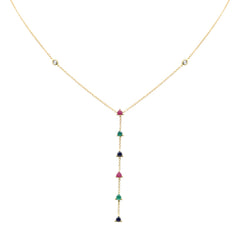 GEMSTONE CLOSEOUT!  .86ct G SI 14K Yellow Gold Diamond & Multi Color Drop Necklace 16+2" Ext