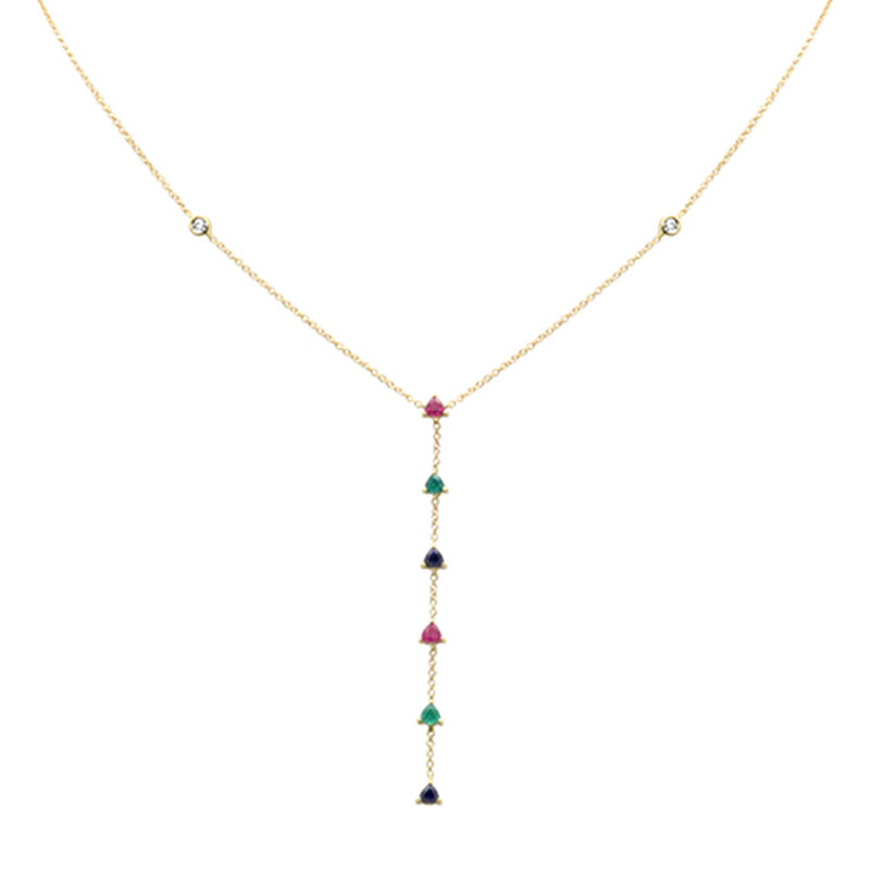 GEMSTONE CLOSEOUT!  .86ct G SI 14K Yellow Gold Diamond & Multi Color Drop Necklace 16+2" Ext
