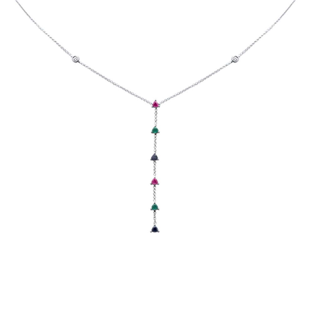 GEMSTONE CLOSEOUT!   .90ct G SI 14K White Gold Diamond & Multi Color Gemstone Drop Necklace 16+2" Ext