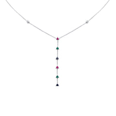 GEMSTONE CLOSEOUT!   .90ct G SI 14K White Gold Diamond & Multi Color Gemstone Drop Necklace 16+2" Ext