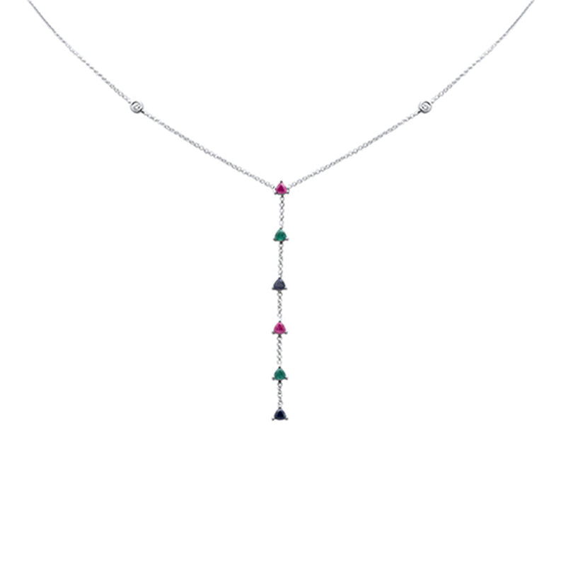 GEMSTONE CLOSEOUT!   .90ct G SI 14K White Gold Diamond & Multi Color Gemstone Drop Necklace 16+2" Ext