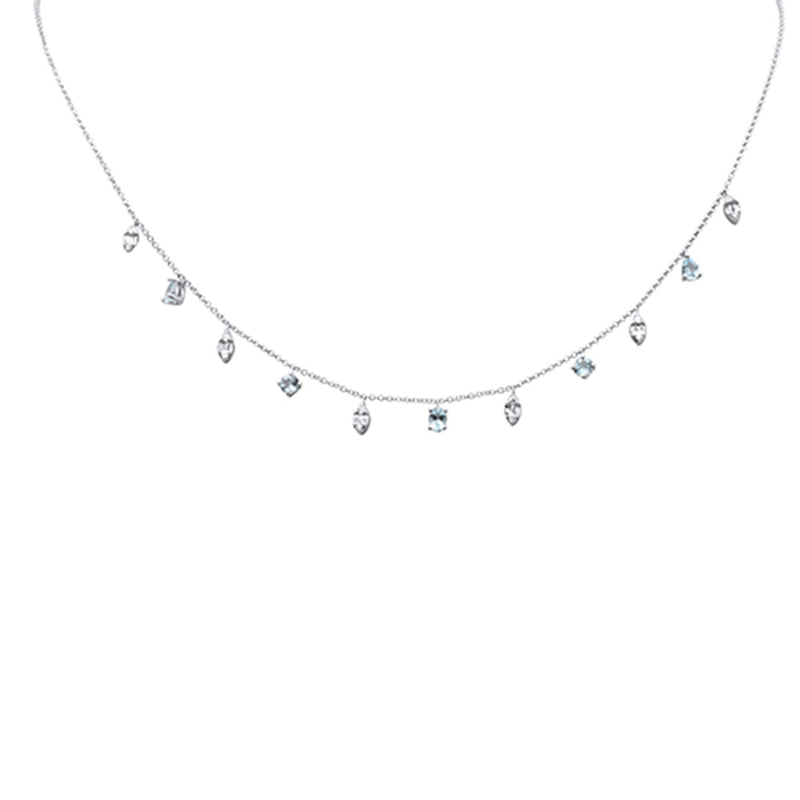 SPECIAL! .88ct G SI 14K White Gold Diamond & Aquamarine Pendant Necklace 16+2" Ext
