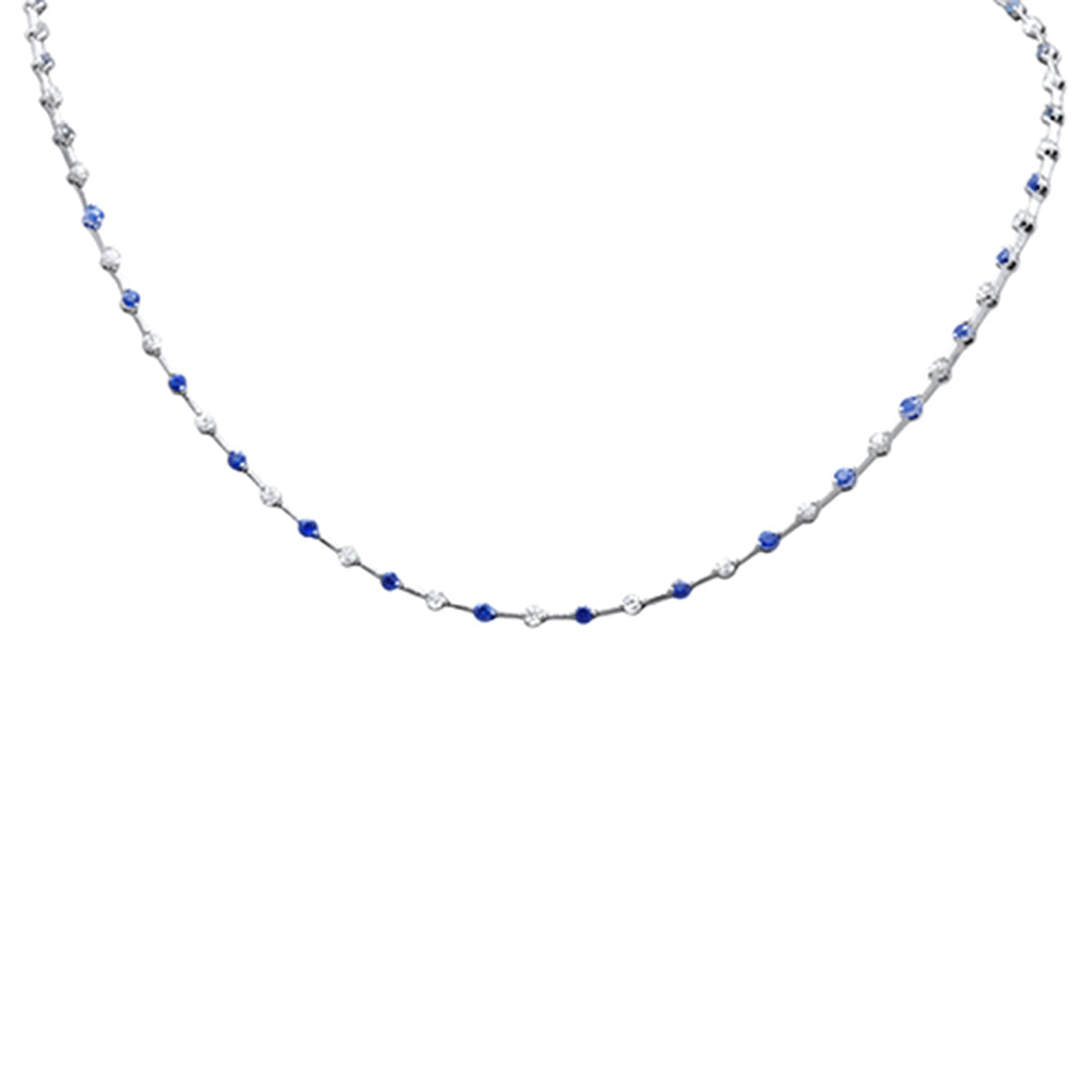SPECIAL! 3.28ct G SI 14K White Gold Diamond & Blue Sapphire Necklace 16"Long