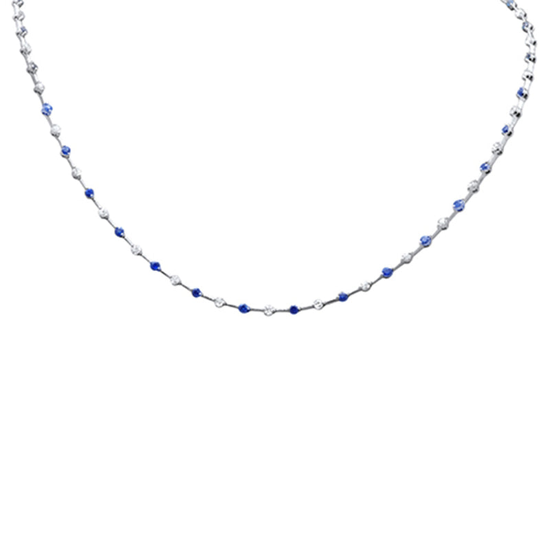 SPECIAL! 3.28ct G SI 14K White Gold Diamond & Blue Sapphire Necklace 16"Long