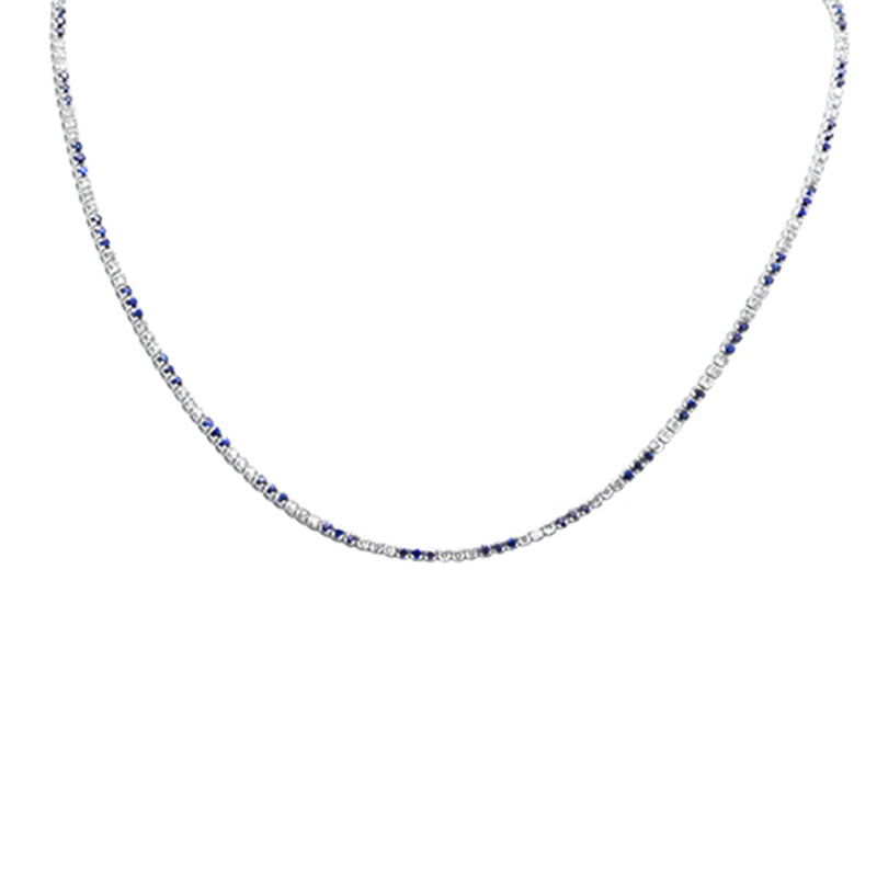 SPECIAL! 2.15ct,2.84ct G SI 14K White Gold Diamond & Blue Sapphire Tennis Necklace 16+2" Ext