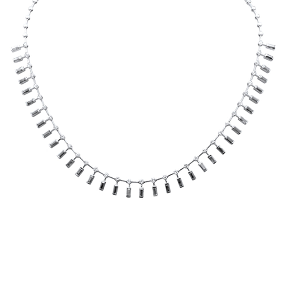 SPECIAL! 7.38ct G SI 14K White Gold Diamond & Emerald Cut Blue Sapphire Necklace 16+2" Long