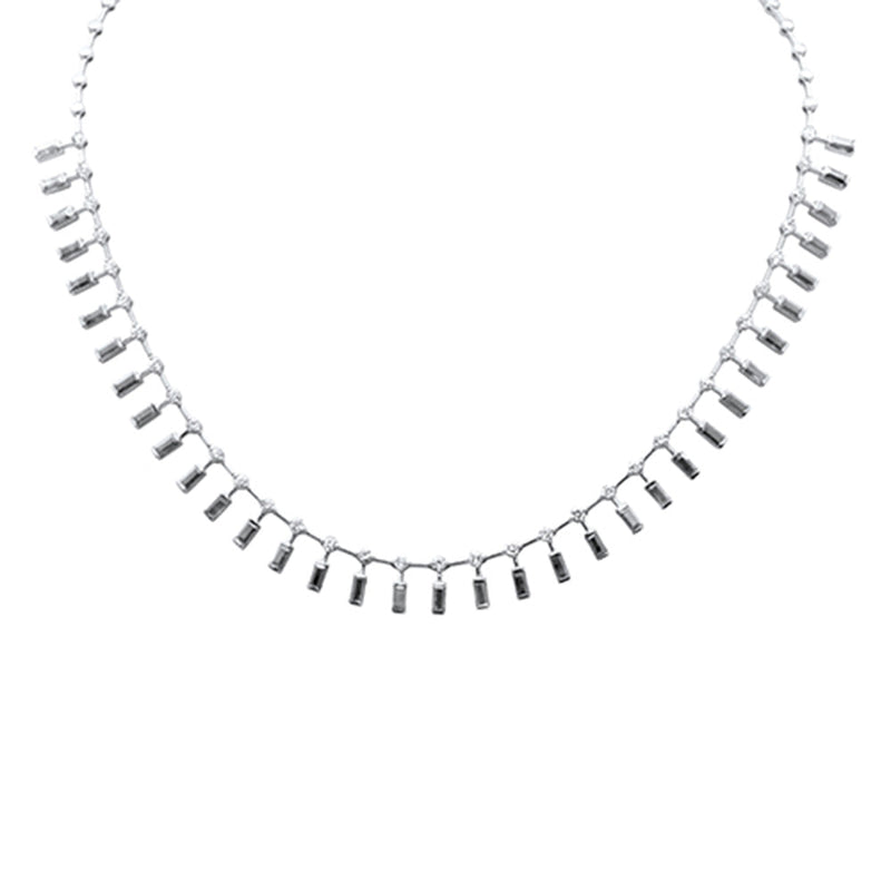 SPECIAL! 7.38ct G SI 14K White Gold Diamond & Emerald Cut Blue Sapphire Necklace 16+2" Long