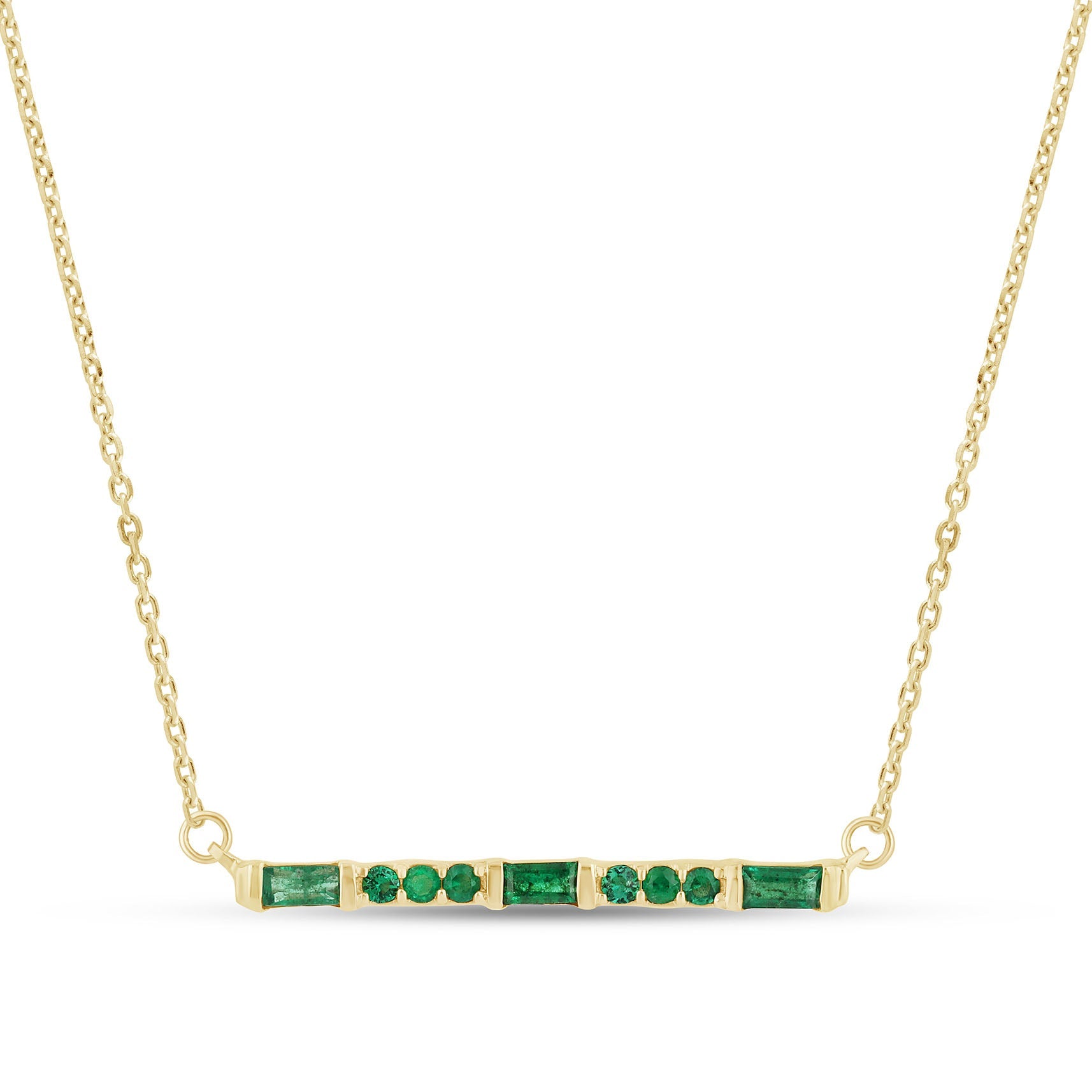 SPECIAL! .47ct G SI 14K Yellow Gold Emerald Bar Pendant Necklace 18" Long