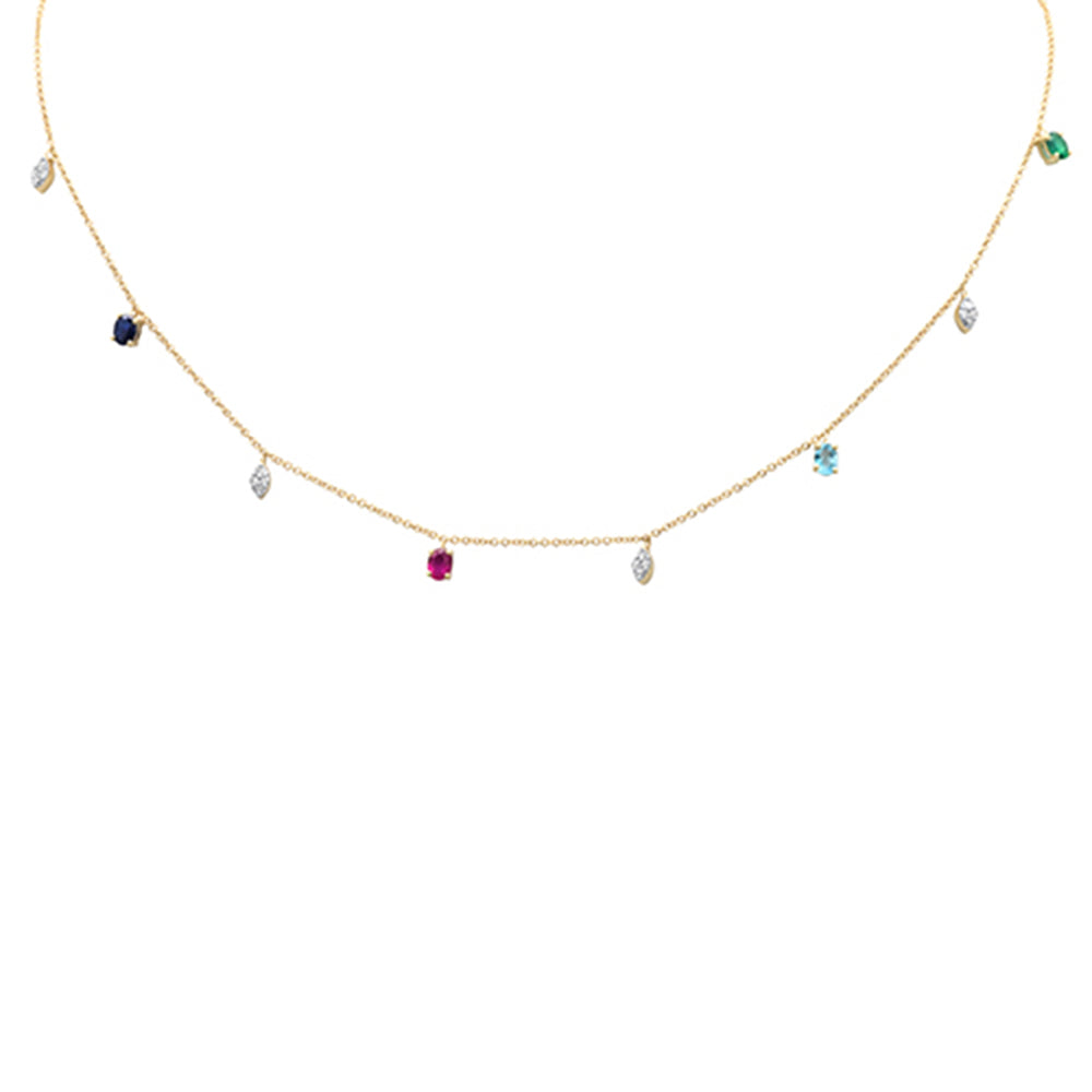 SPECIAL! 1.03ct G SI 14K Yellow Gold Diamond & Multi Color Gemstone Necklace 16+2" Ext