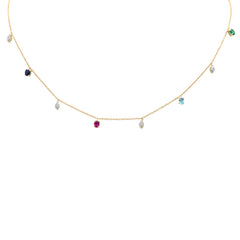 SPECIAL! 1.03ct G SI 14K Yellow Gold Diamond & Multi Color Gemstone Necklace 16+2" Ext