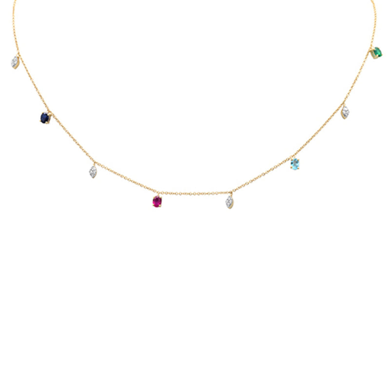 SPECIAL! 1.03ct G SI 14K Yellow Gold Diamond & Multi Color Gemstone Necklace 16+2" Ext