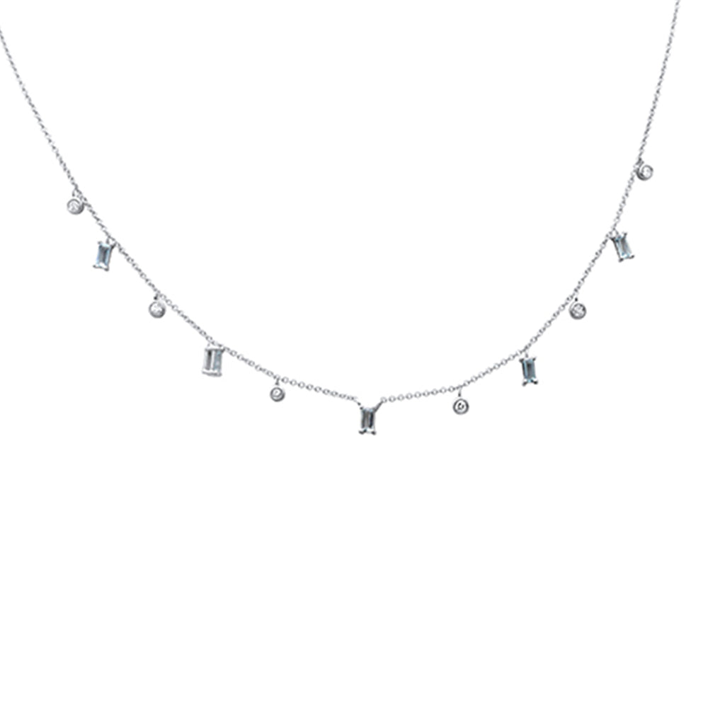 SPECIAL! .69ct G SI 14K White Gold Diamond & Aquamarine Gemstone Necklace 16+2" Ext