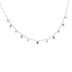 SPECIAL! .69ct G SI 14K White Gold Diamond & Aquamarine Gemstone Necklace 16+2" Ext