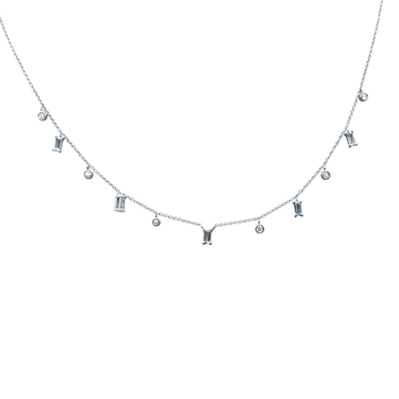 SPECIAL! .69ct G SI 14K White Gold Diamond & Aquamarine Gemstone Necklace 16+2" Ext
