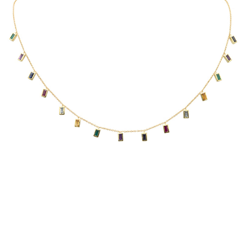 GEMSTONE CLOSEOUT!  1.91ct G SI 14K Yellow Gold Multi Color Gemstone Necklace 16+2" Ext