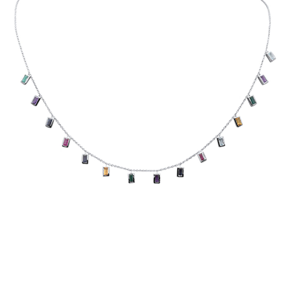 GEMSTONE CLOSEOUT!  1.88ct G SI 14K White Gold Multi Color Gemstone Necklace 16+2" Ext