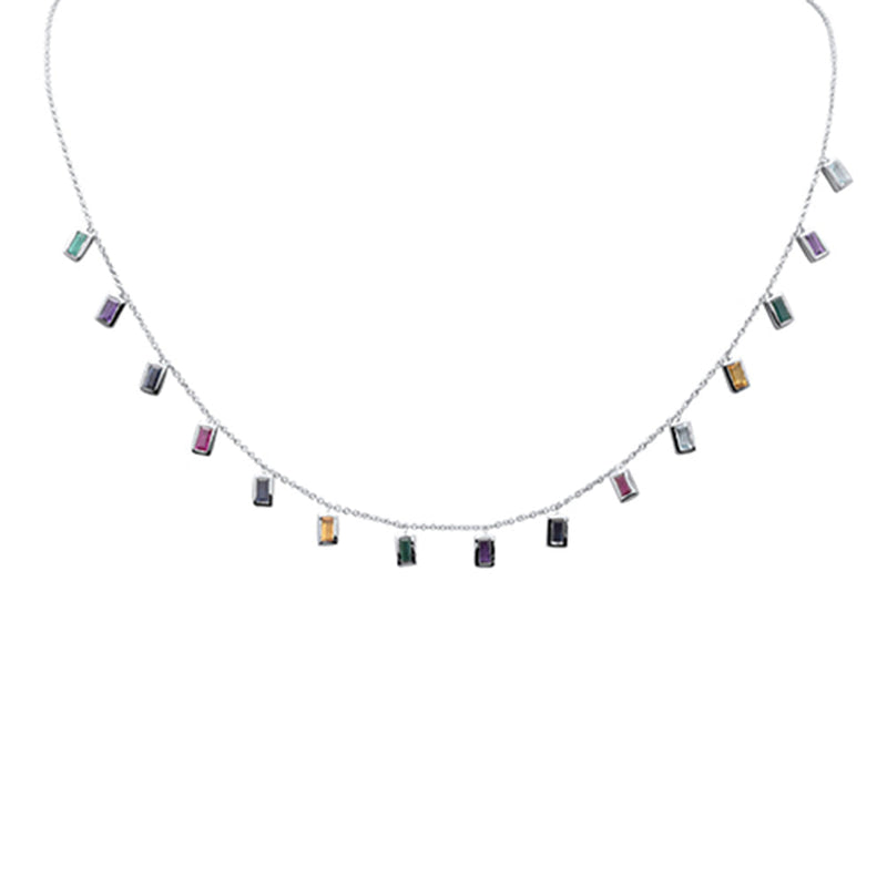 GEMSTONE CLOSEOUT!  1.88ct G SI 14K White Gold Multi Color Gemstone Necklace 16+2" Ext