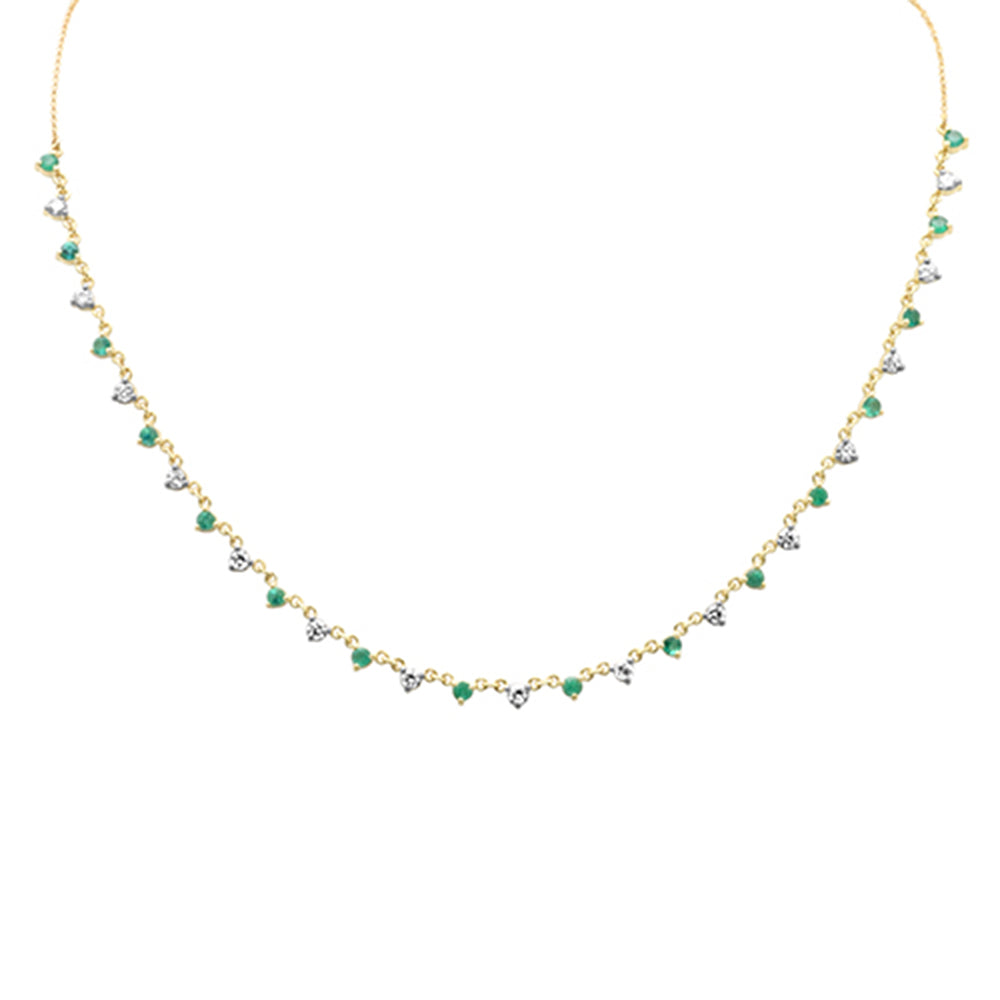GEMSTONE CLOSEOUT!  1.99ct G SI 14K Yellow Gold Diamond & Emerald Gemstone Necklace 16+2" Ext