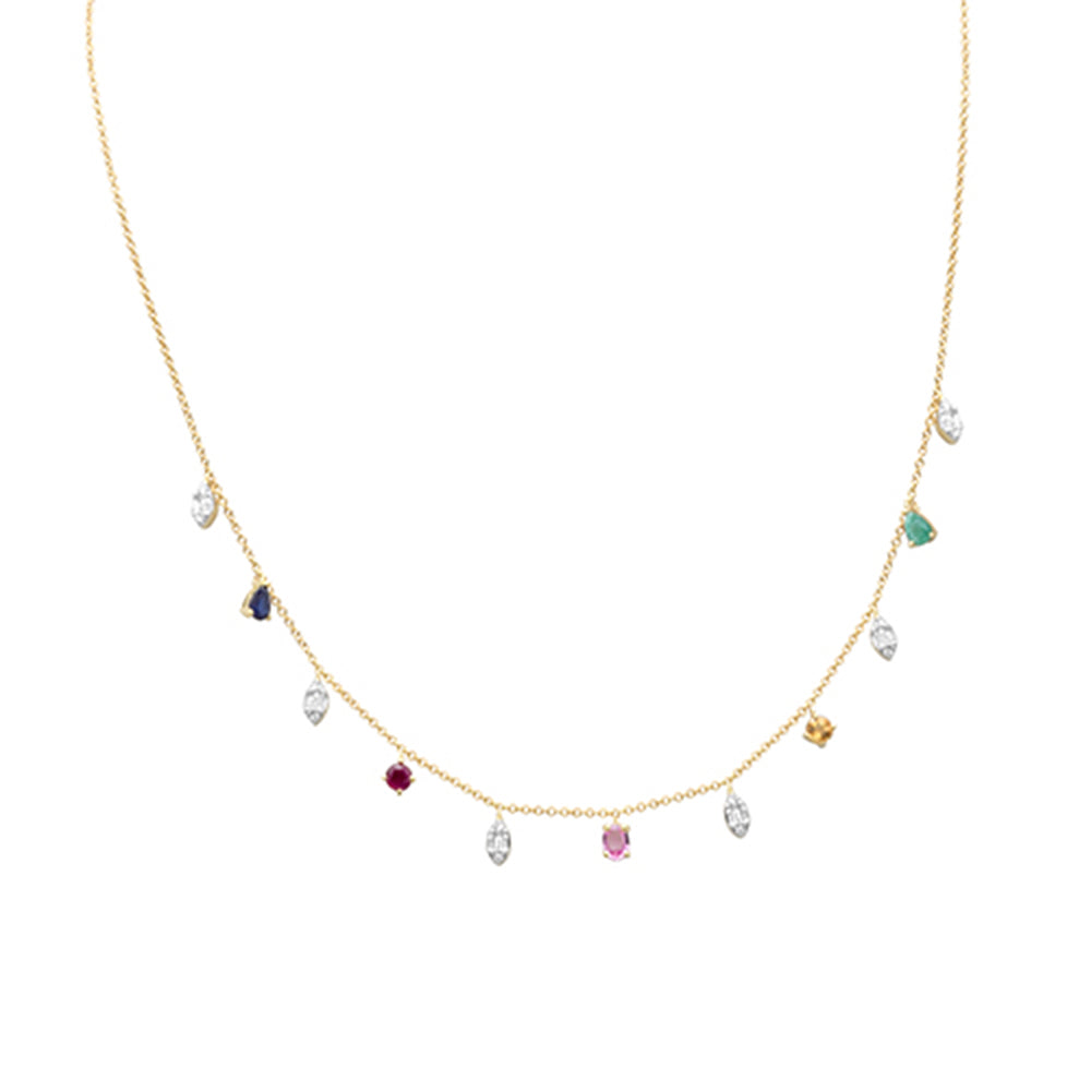 GEMSTONE  CLOSEOUT!  1.01ct G SI 14K Yellow Gold Diamond & Multi Color Necklace 16+2" Ext