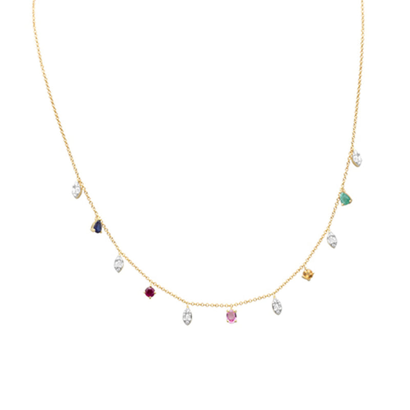 GEMSTONE  CLOSEOUT!  1.01ct G SI 14K Yellow Gold Diamond & Multi Color Necklace 16+2" Ext