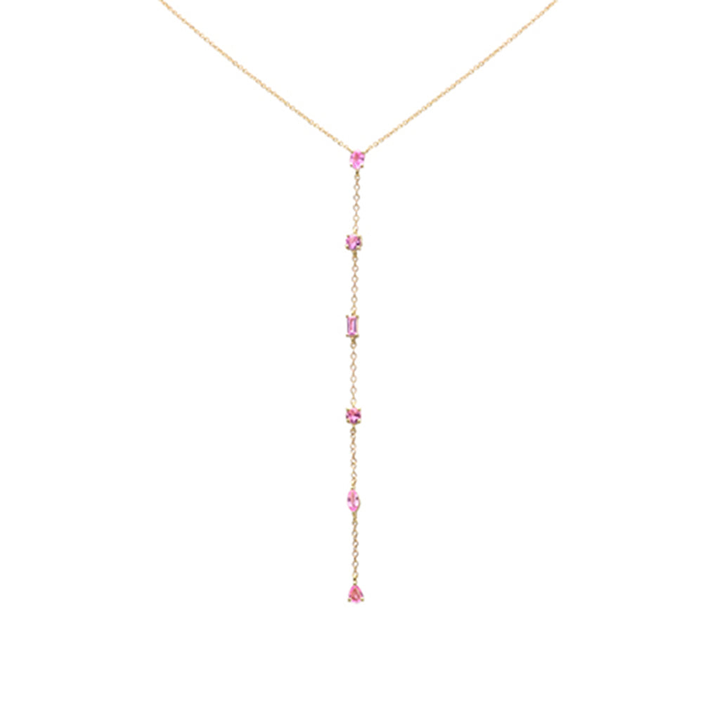 SPECIAL!  1.03ct G SI 14K Yellow Gold Pink Tourmaline Lariat Necklace 18"Long
