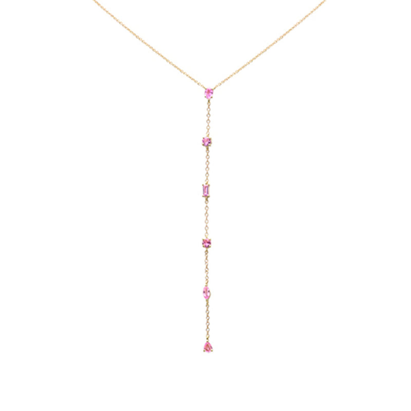 SPECIAL!  1.03ct G SI 14K Yellow Gold Pink Tourmaline Lariat Necklace 18"Long