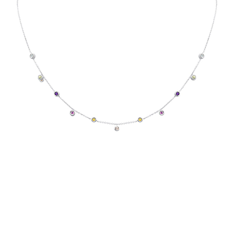 SPECIAL! .47ct G SI 14K White Gold Multi Color Gemstone Necklace 16 + 2" Ext