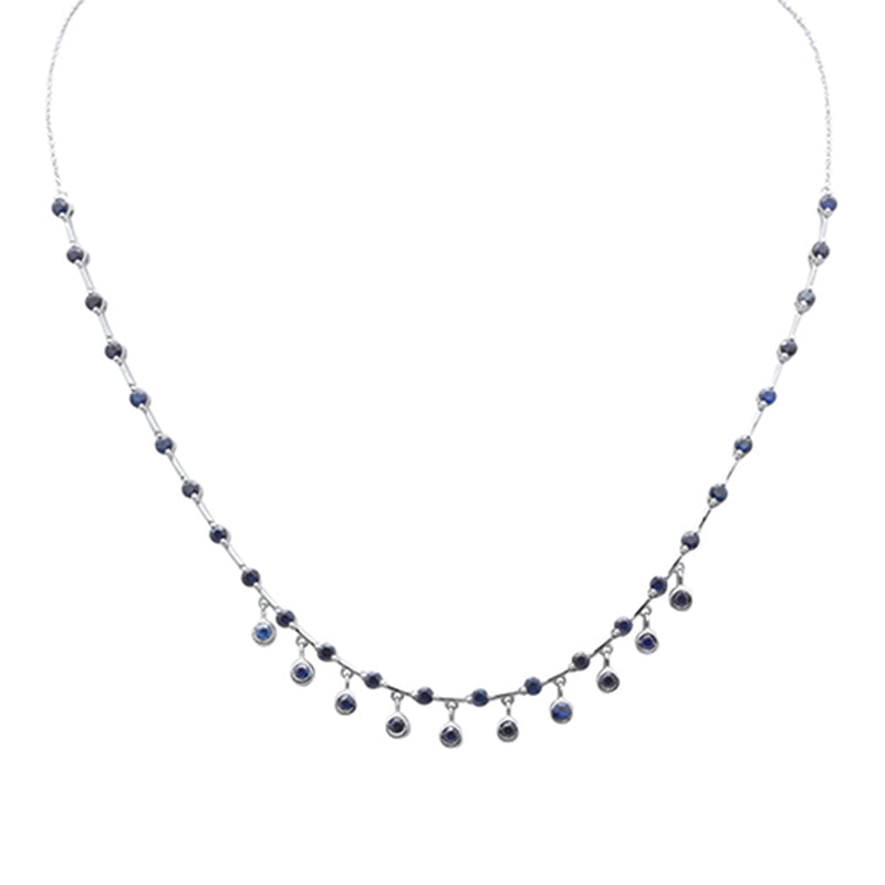 GEMSTONE CLOSEOUT! 2.96ct G SI 14K White Gold Blue Sapphire Dangling Necklace 16+2" Ext