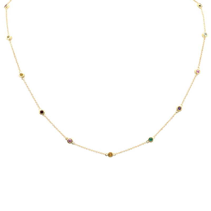 SPECIAL! .53ct G SI 14K Yellow Gold Multi Color Gemstone Necklace 16+2"Long