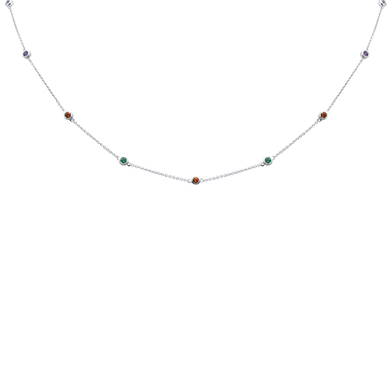 SPECIAL! .52ct G SI 14K White Gold Multicolor Gemstone Necklace 16" + 2" Ext