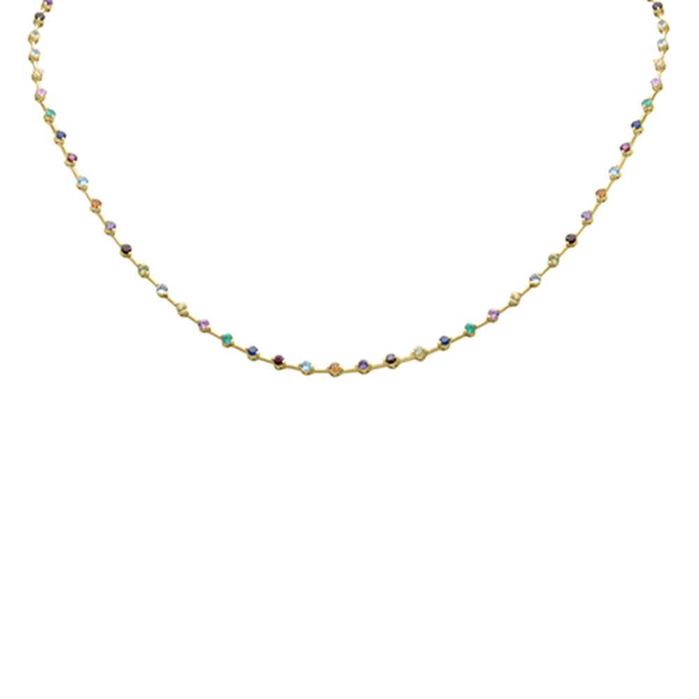 SPECIAL! 3.59ct G SI 14K Yellow Gold Multi Color Gemstone Necklace 16"Long