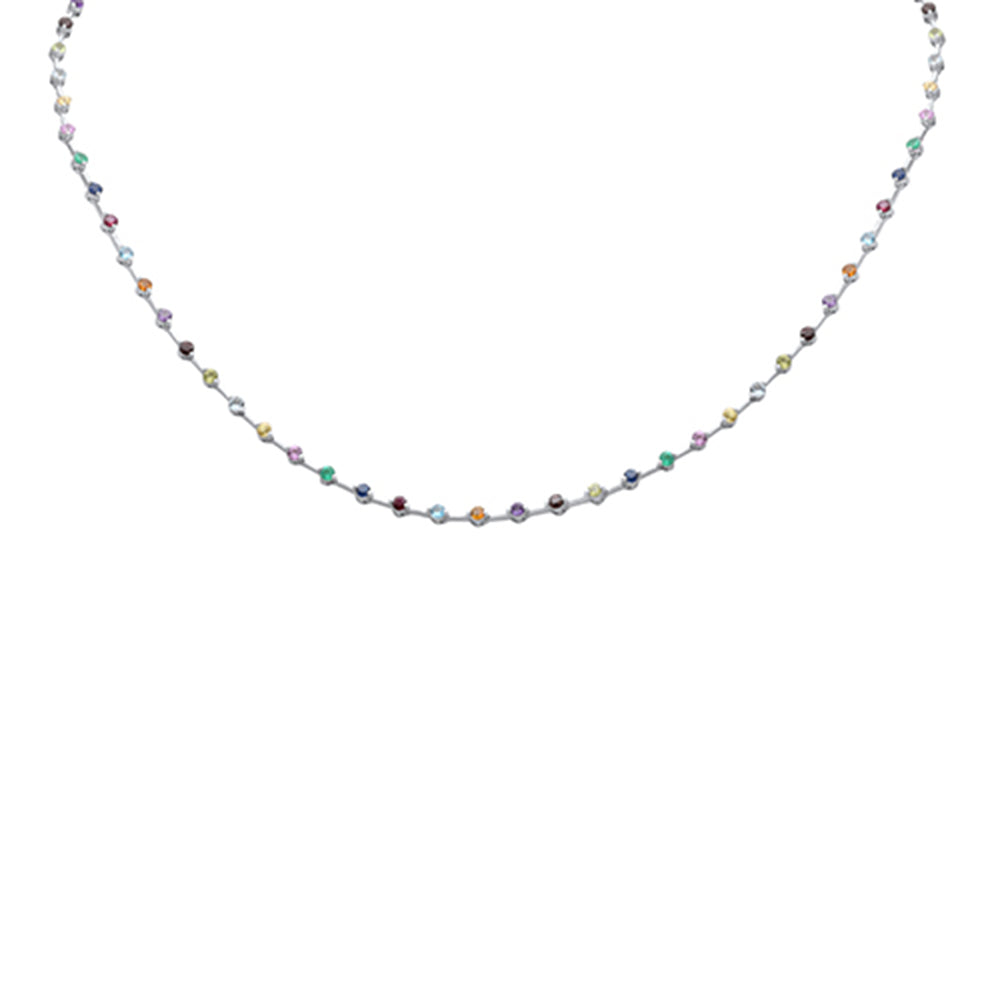 SPECIAL! 3.58ct G SI 14K White Gold Multi Color Gemstone Necklace 16"Long