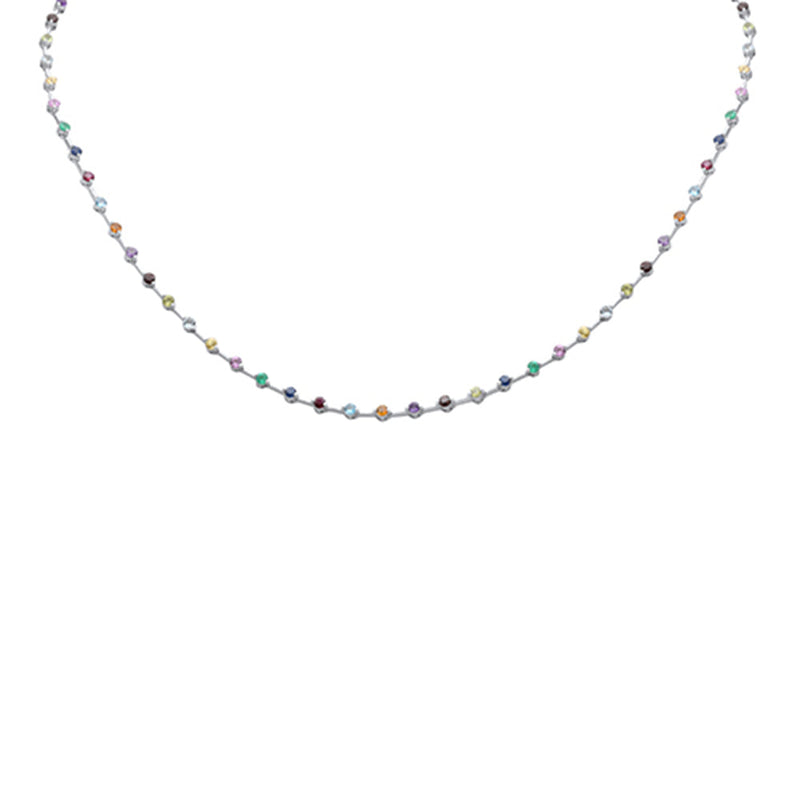 SPECIAL! 3.58ct G SI 14K White Gold Multi Color Gemstone Necklace 16"Long