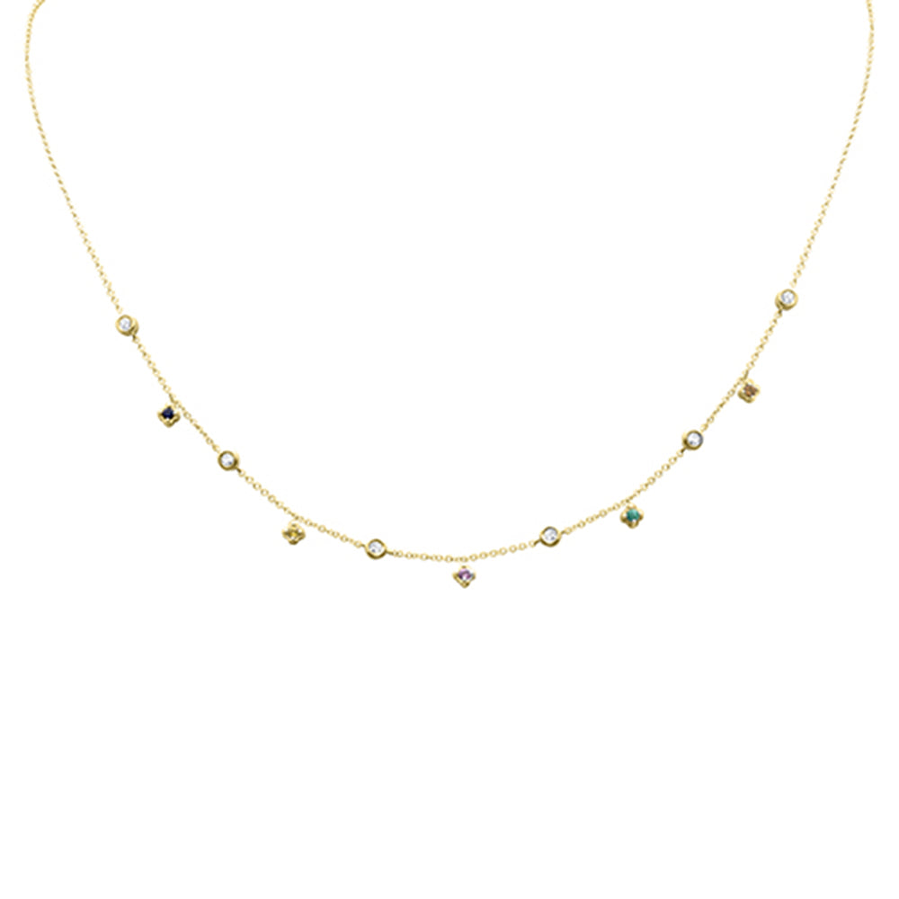 SPECIAL! .33ct G SI 14K Yellow Gold Diamond & Multi Color Gemstone Necklace 16" + 2" Ext
