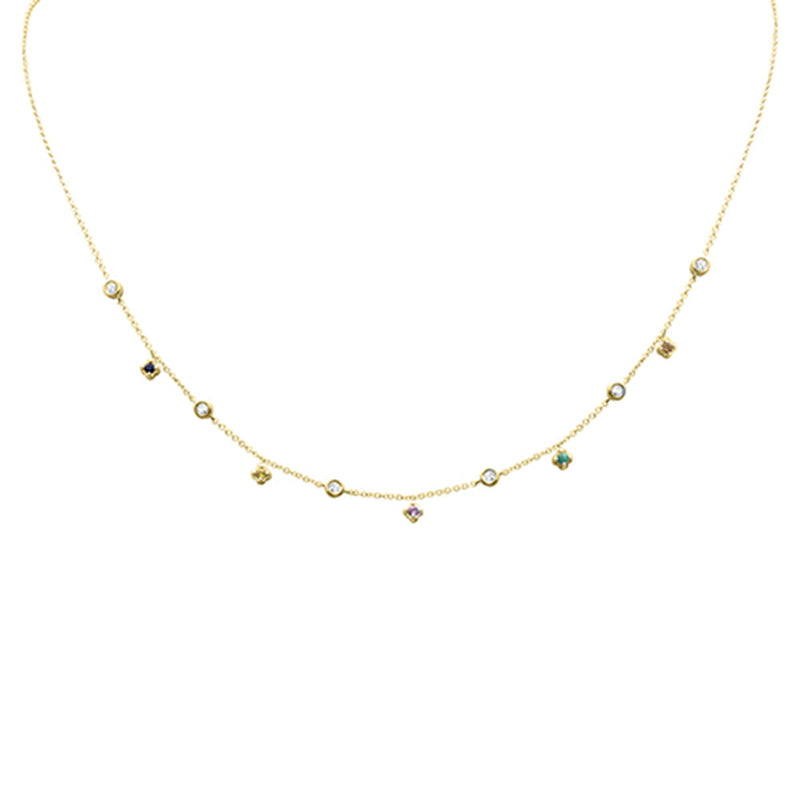 SPECIAL! .33ct G SI 14K Yellow Gold Diamond & Multi Color Gemstone Necklace 16" + 2" Ext