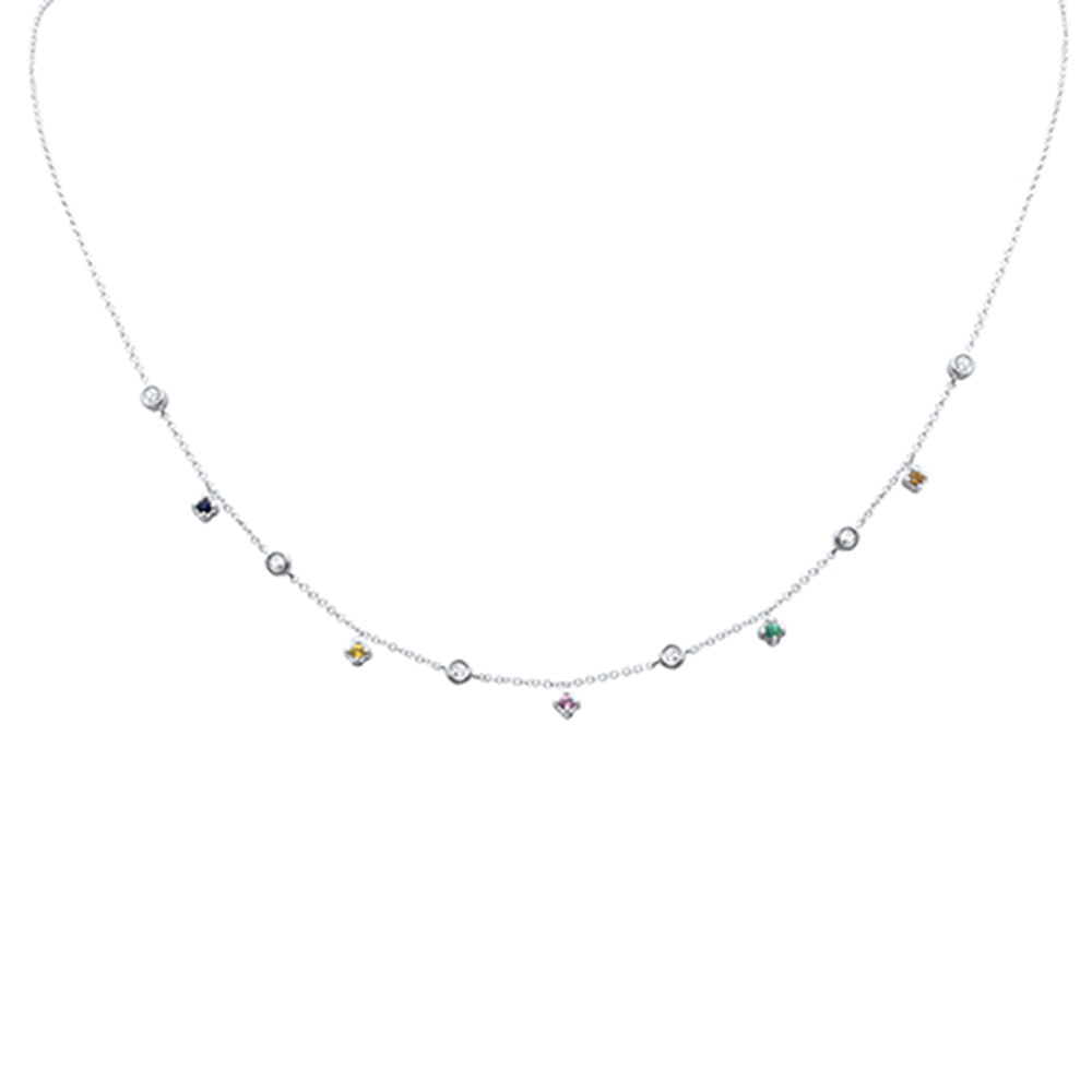 SPECIAL! .31ct G SI 14K White Gold Diamond & Multi Color Gemstone Necklace 16" + 2" Ext
