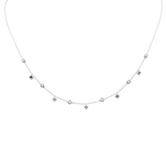 SPECIAL! .31ct G SI 14K White Gold Diamond & Multi Color Gemstone Necklace 16" + 2" Ext