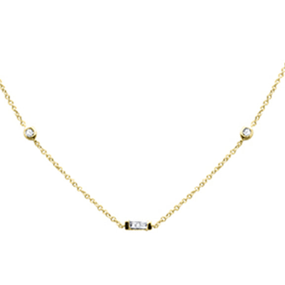 SPECIAL!.13ct G SI 14K Yellow Gold Baguette Diamond Pendant Necklace 16" + 2" Ext