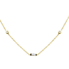 SPECIAL!.13ct G SI 14K Yellow Gold Baguette Diamond Pendant Necklace 16" + 2" Ext